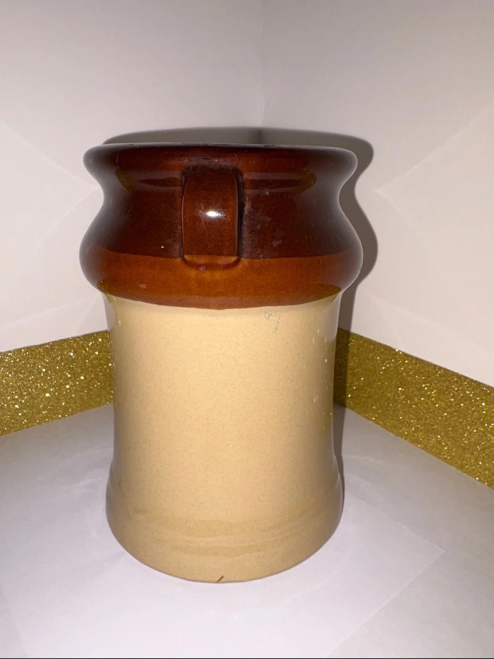 Vintage Interpur - Tone Brown and Cream Stoneware Utensil Crock